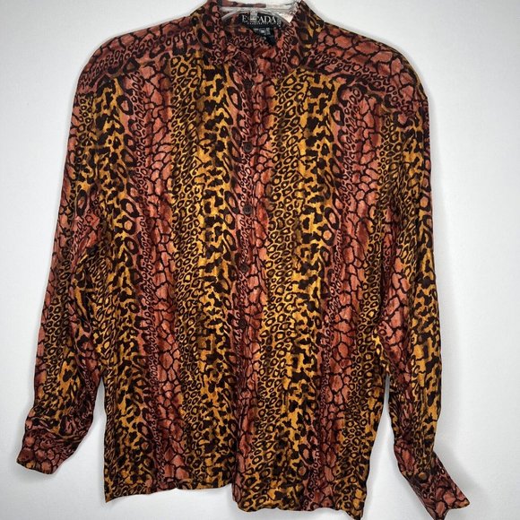 Escada by Margaretha Ley 100% Silk Blouse Shirt Cheetah Y2K Collared  IT 38 US 6 - Picture 5 of 10